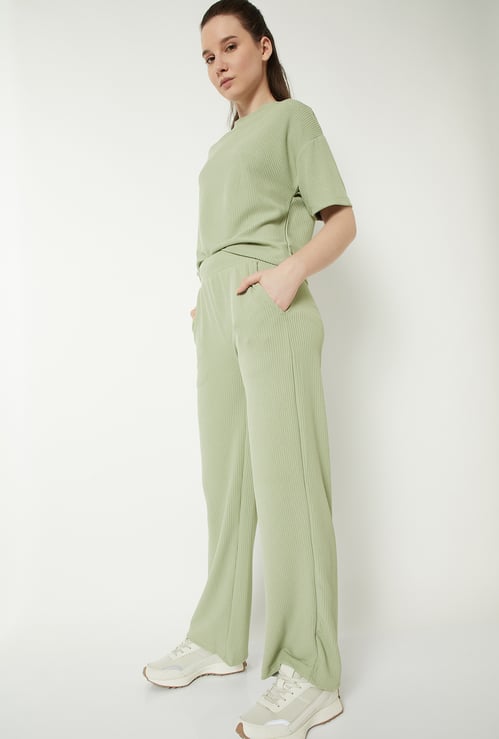 Women Ribbed Wide Leg Sports Track Pants