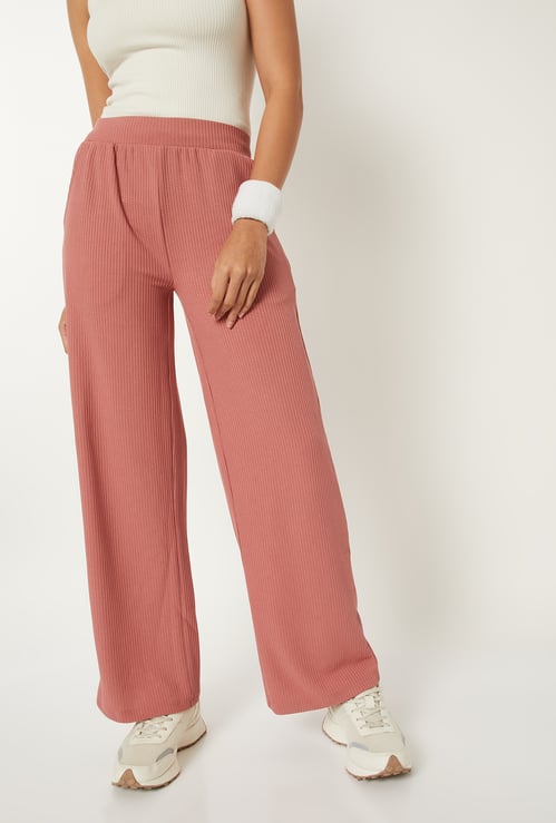 Women Ribbed Wide Leg Sports Track Pants