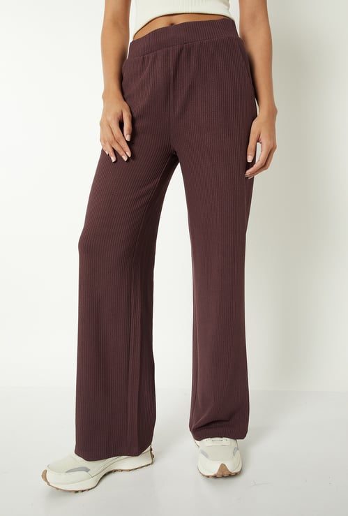 Women Ribbed Wide Leg Sports Track Pants