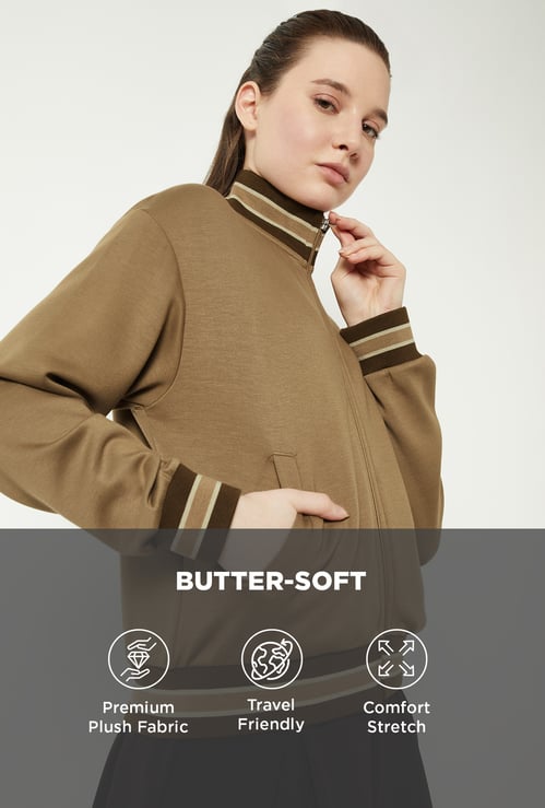 Women Striped Trim Athleisure Jacket