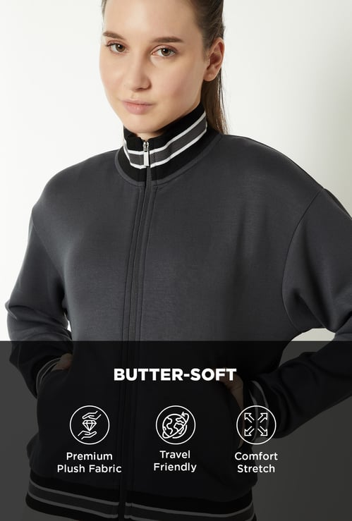 Women Striped Trim Athleisure Jacket