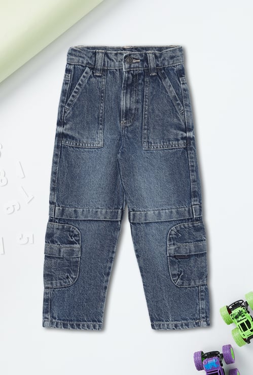 Boys Washed Loose Fit Cargo Jeans
