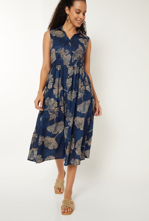 Women Printed A-line Midi Dress