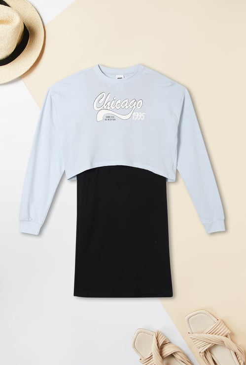 Girls Solid Dress with T-shirt