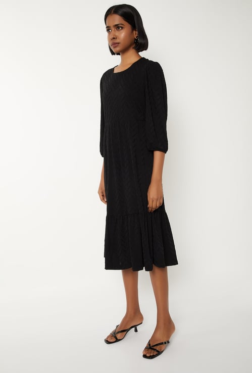 Women Textured Knit A-line Dress