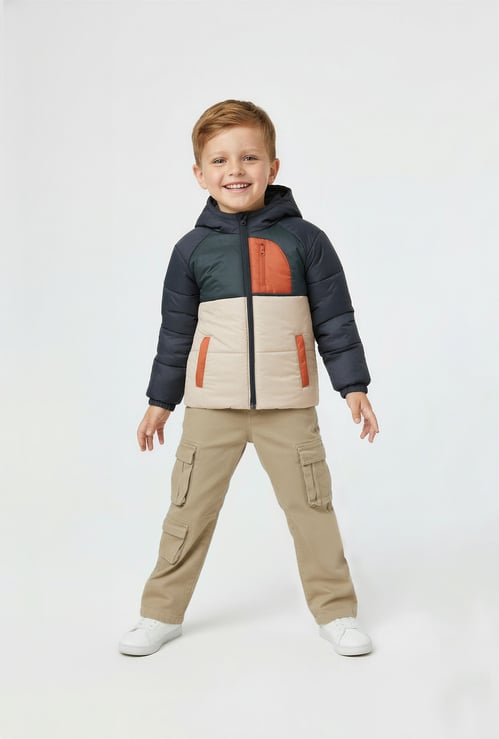 Boys Colourblock Hooded Bomber Jacket