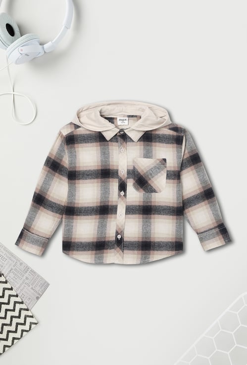 Boys Checked Hooded Shirt