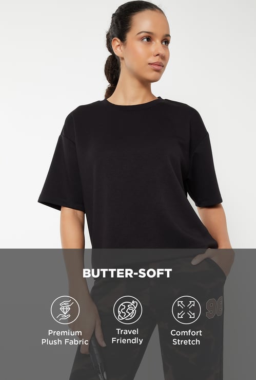 Women Solid Buttersoft Boxy Fit Sports T-shirt