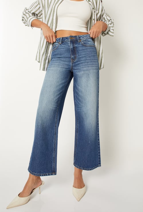 Women Washed Wide Leg Jeans
