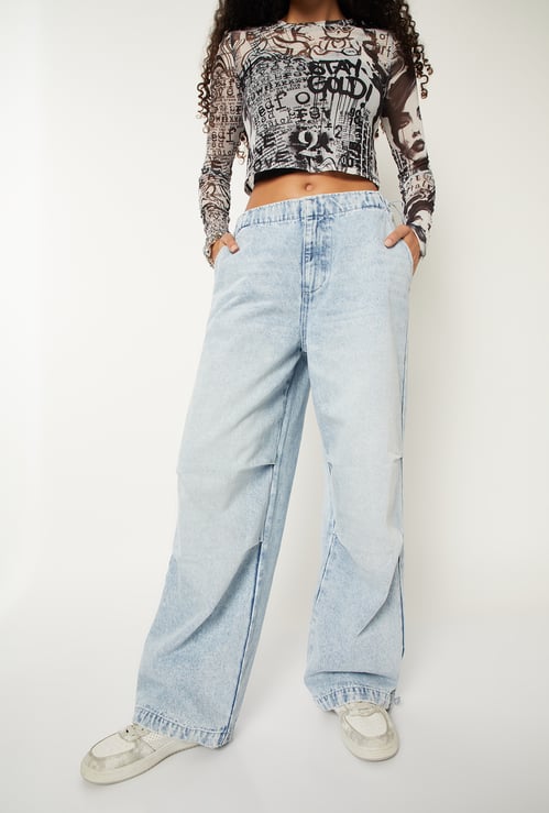Women Washed Wide Leg Jeans