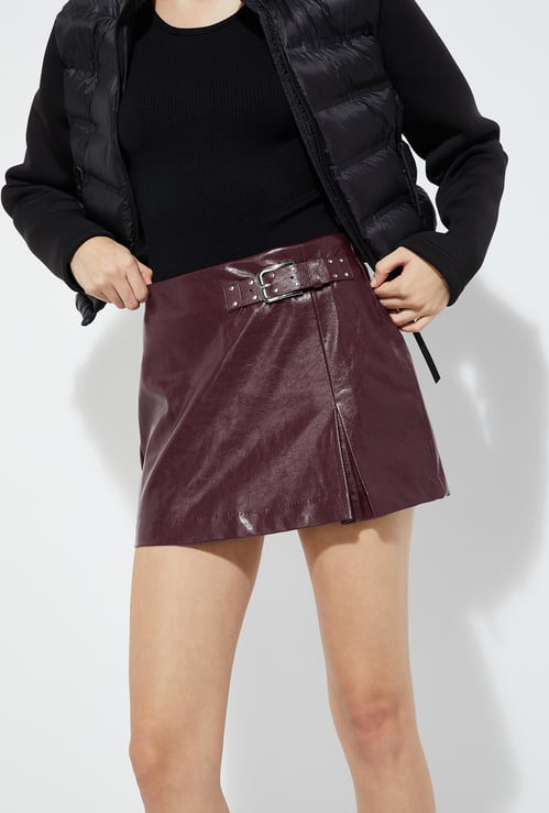 ALAYA F x URB_N Women Solid Buckle Mini Skirt
