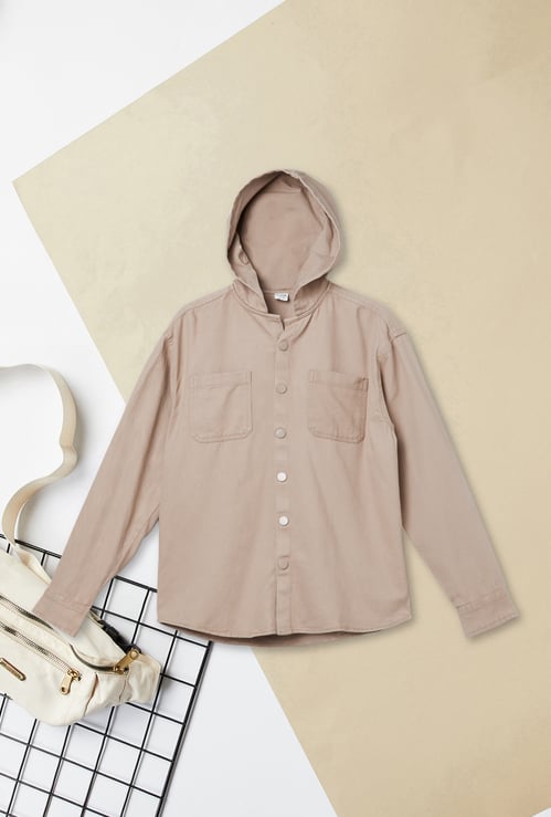 Boys Solid Hooded Shacket