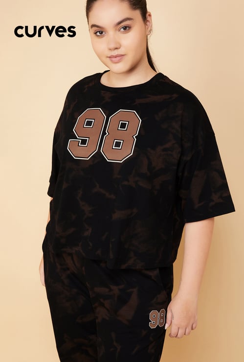 Women Printed Boxy Fit Sports Crop T-shirt