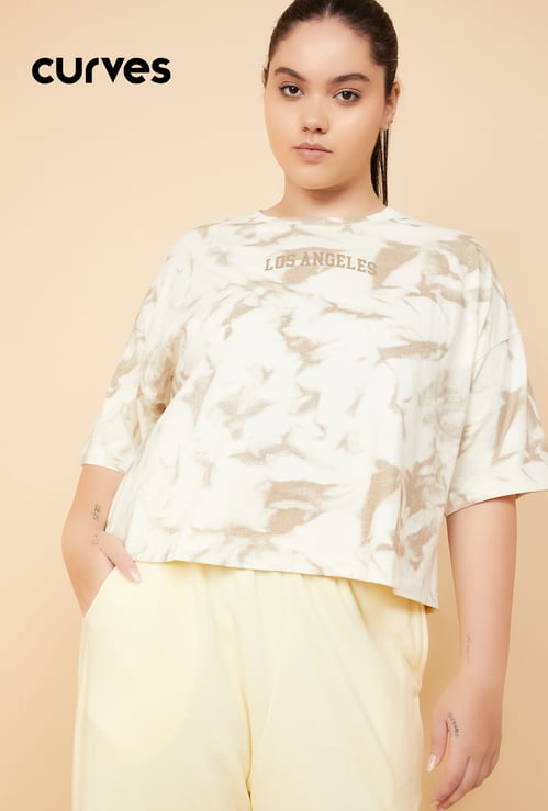 Women Printed Boxy Fit Sports Crop T-shirt