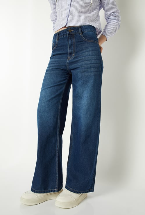 Women's Washed Wide Leg Jeans