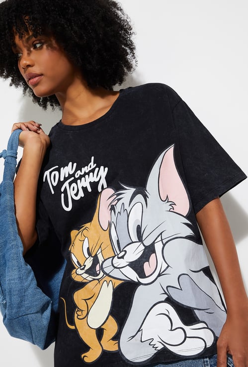 Women Tom & Jerry Print Oversized T-shirt