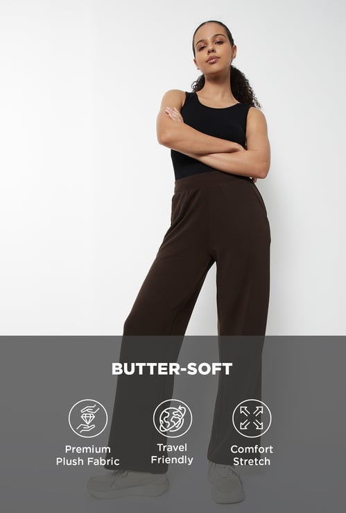 Women Solid Wide Leg Sports Track Pants
