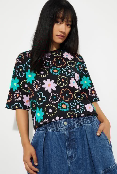 URB_N Women Floral Print Relaxed Fit T-shirt