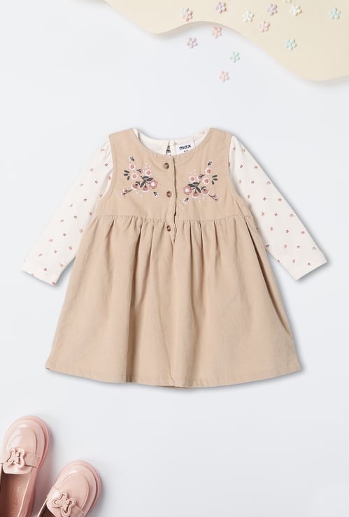Girls Embroidered Pinafore Dress with T-shirt