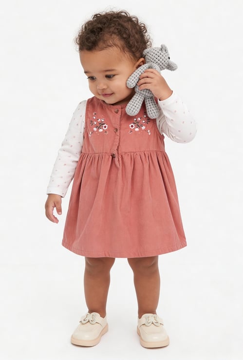 Girls Embroidered Pinafore Dress with T-shirt