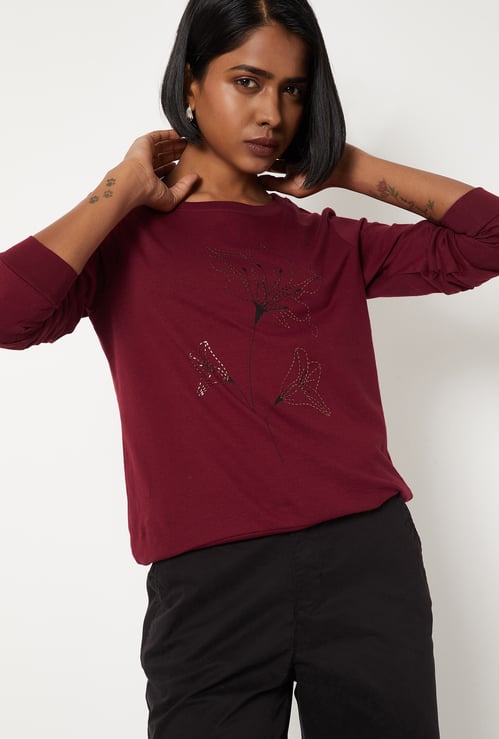 Women Embroidered Full Sleeve T-shirt