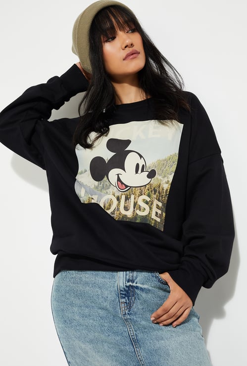 URB_N Women Mickey Print Oversized Sweatshirt