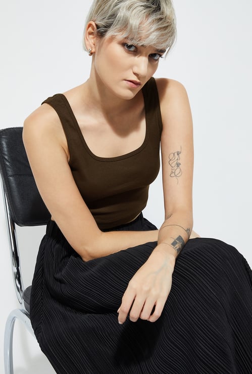 ALAYA F x URB_N Women Ribbed Crop Tank Top