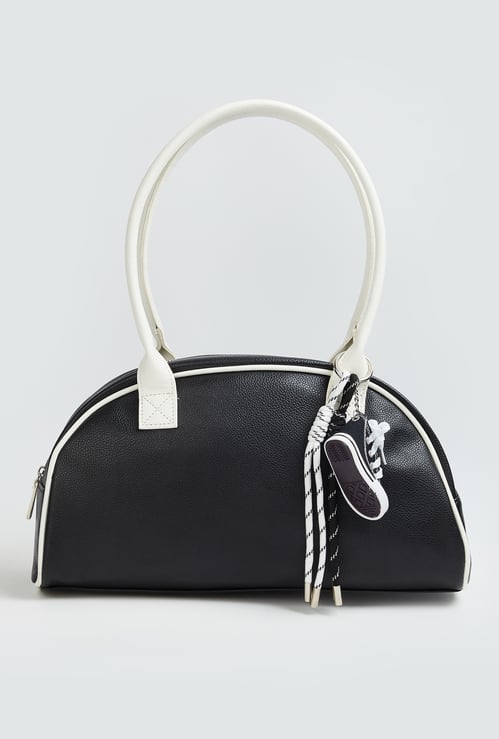 Women Solid Handbag with Sneaker Charm