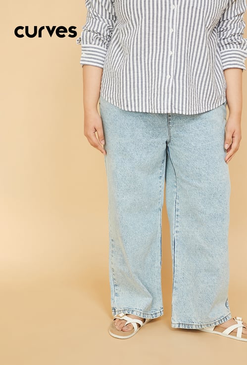 Women Washed Wide Leg Jeans