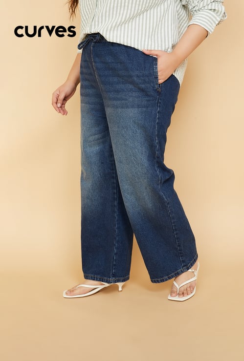 Women Washed Wide Leg Jeans