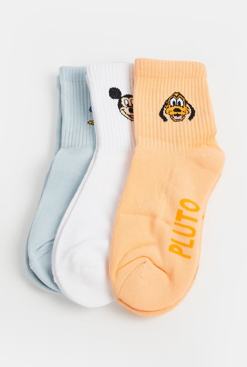 Girls Mickey Print Crew Length Socks - Pack of 3