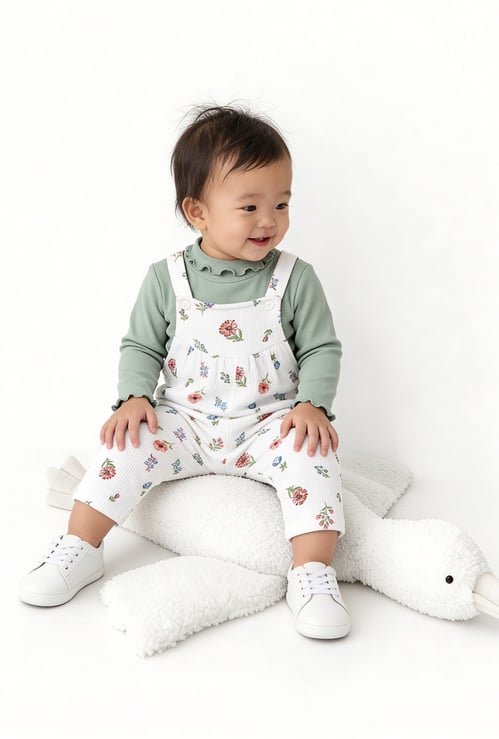 Girls Floral Print Dungaree with Top