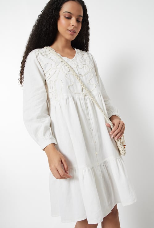 Women Embroidered Tiered Dress
