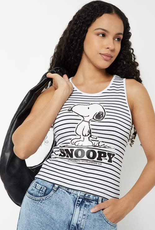 Women Striped Snoopy Tank Top
