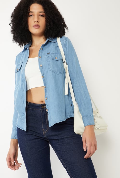 Women Solid Denim Shirt
