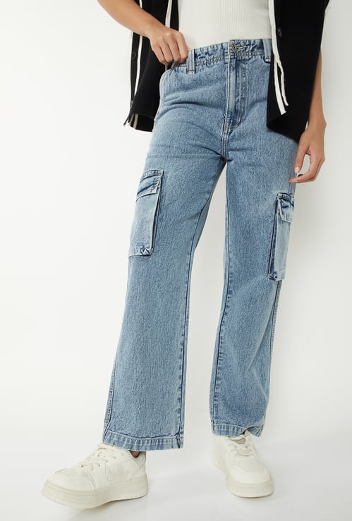 Women Washed Cargo Jeans
