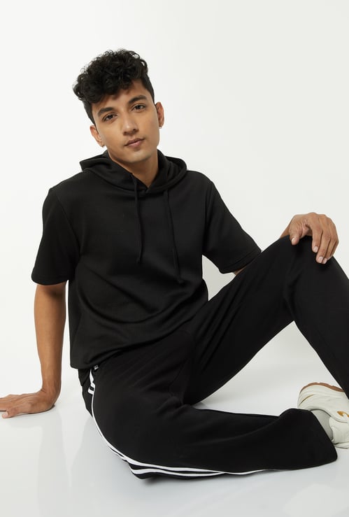 Men Ribbed Hooded Sports T-shirt