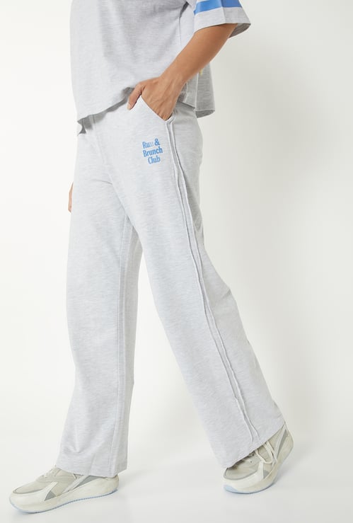 Women Heathered Wide Leg Sports Trackpants