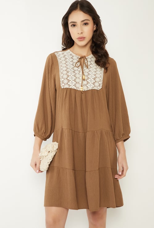 Women Crochet Yoke Tunic