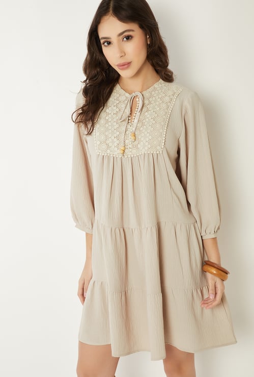 Women Crochet Yoke Tunic