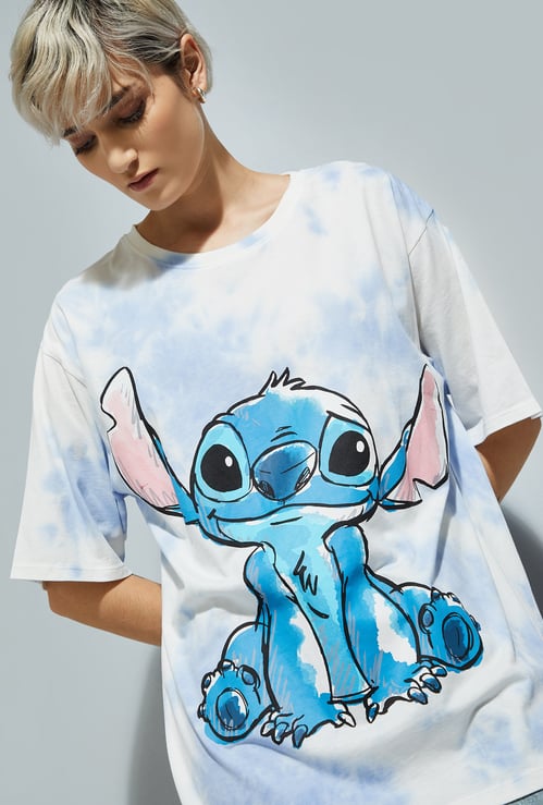 URB_N Women Lilo & Stitch Print Oversized T-shirt
