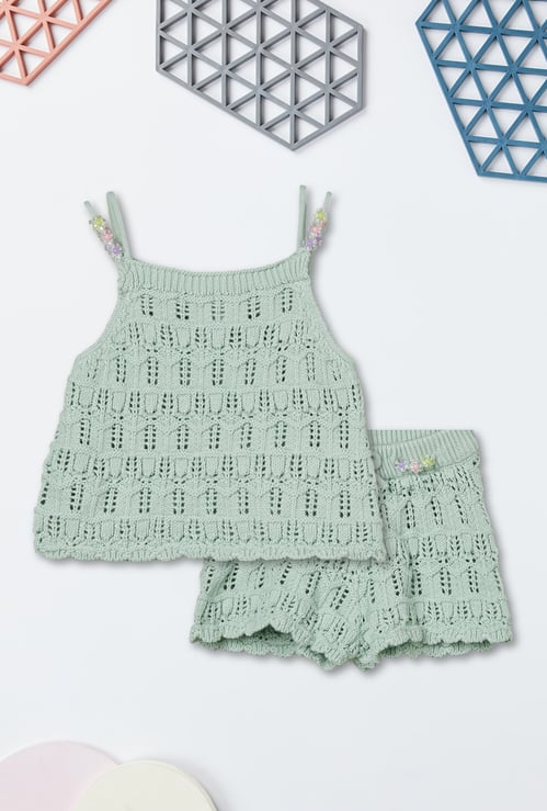 Girls Crochet Knit Shorts Set