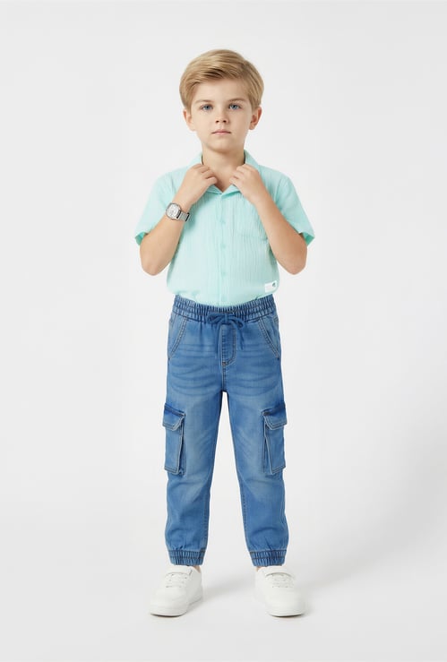 Boys Washed Denim Cargo Joggers