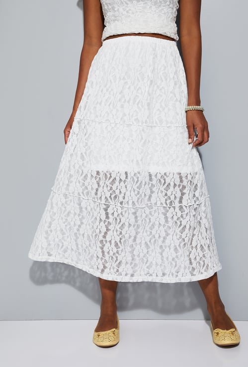 ALAYA F x URB_N Women Lace Tiered Midi Skirt