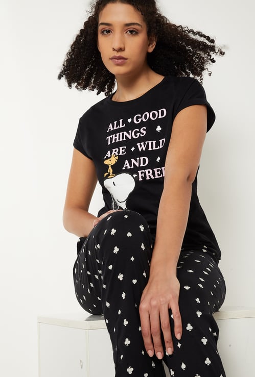 Women Snoopy Printed PJ Set