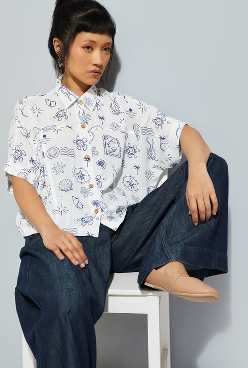 ALAYA F X URB_N Women Printed Boxy Fit Shirt