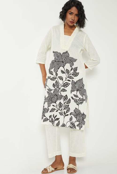Women Printed V-neck Straight Kurta Set