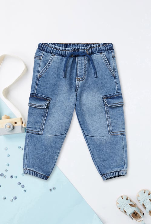 Boys Washed Denim Cargo Joggers