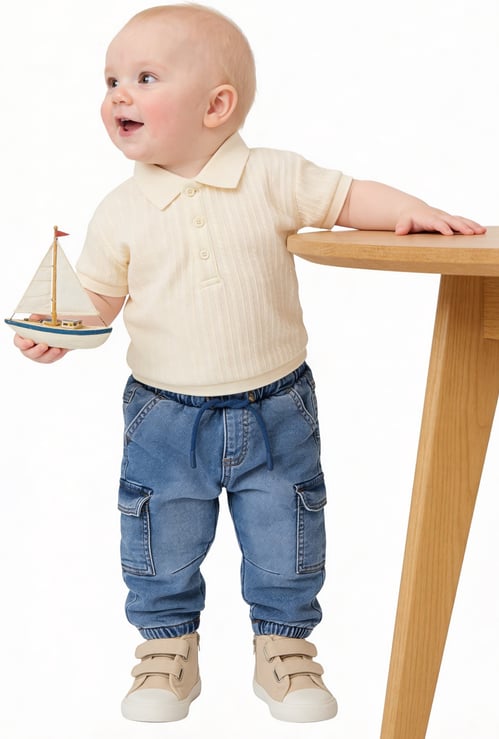 Boys Washed Denim Cargo Joggers