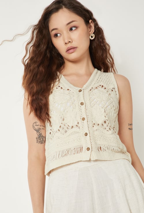 Women Crochet Knit Vest Top